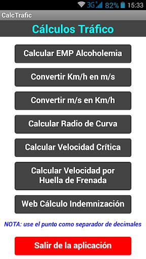 Android application CalcTrafic screenshort