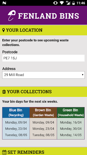 Android application Fenland Bins screenshort