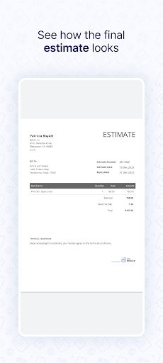 Screenshot of Estimate Generator - Zoho