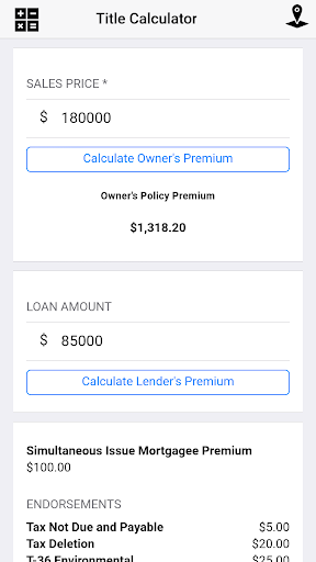 Frontier Title Calculator Screen 2