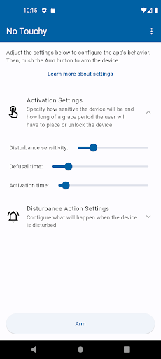 No Touchy - Motion Alarm Screen 2