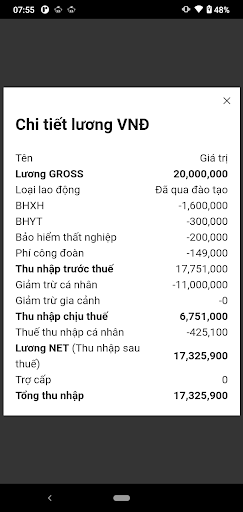 Tính lương - thuế TNCN - BHXH Screen 2
