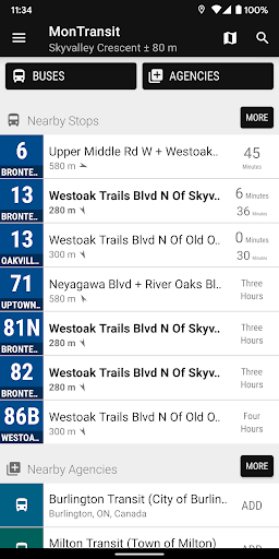 Android application Oakville Transit Bus - MonTra… screenshort