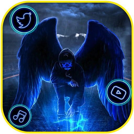 Fake, Mask, Neon, Angelथीम HD वॉलपेपर 3D आइकन विंडोज़ पर डाउनलोड करें