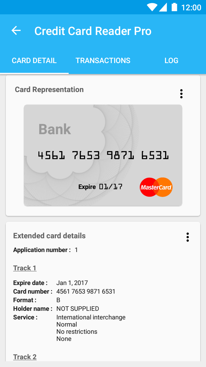 Android application Pro Credit Card Reader NFC screenshort