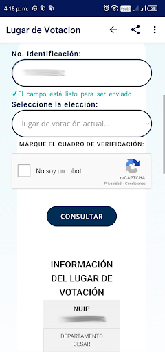 Android application Lugar de Votación Colombia screenshort