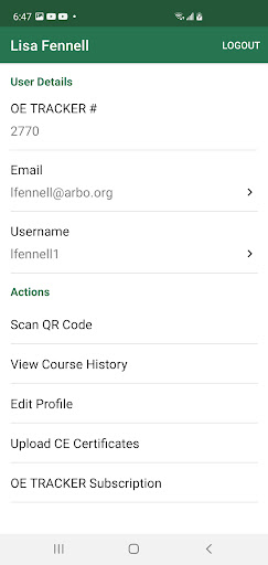 OE TRACKER CE Attendance App Screen 2