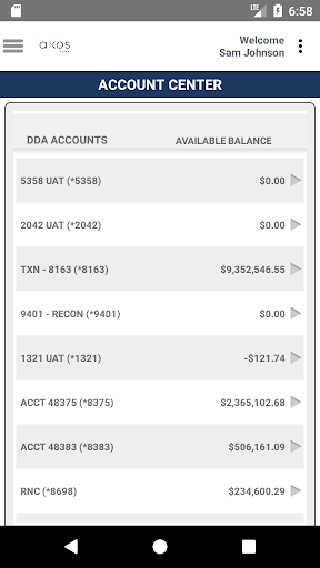 Android application Axos Treasury Management screenshort
