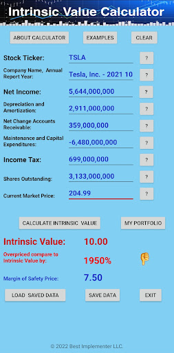 Android application Intrinsic Value Calculator OE screenshort