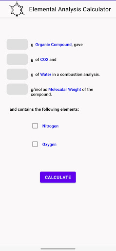 Elemental Analysis Calculator Screen 2