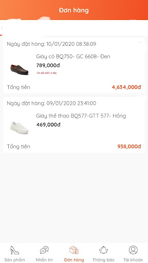 Android application Giày BQ - B2B screenshort
