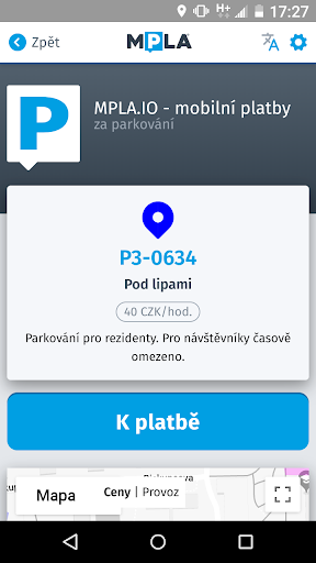 Virtuální parkovací hodiny Screen 2