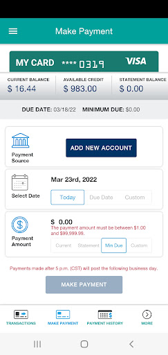 Maui FCU Credit Card Screen 3