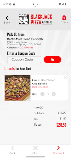 Screenshot of Blackjack Pizza