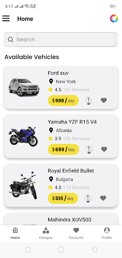 Android application Vehicle Rental - Car & Bike screenshort