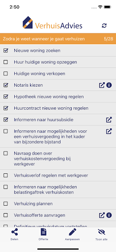 VerhuisAdviesApp met checklist Screen 2