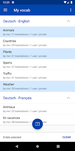 Android application learnVocab() screenshort