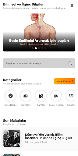 Android application Bilimsel Bilgiler screenshort