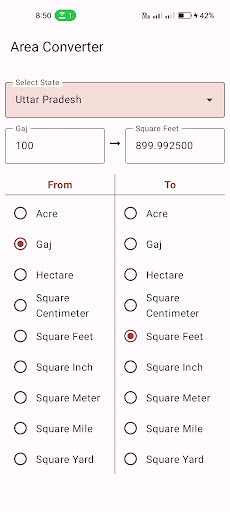 Area Converter State Wise Screen 3