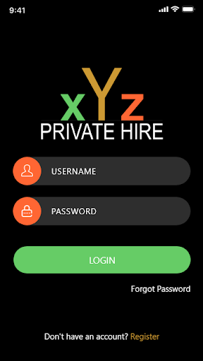 Android application XYZ Private Hire screenshort