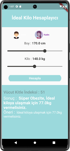 Android application İdeal Kilo Hesaplama screenshort