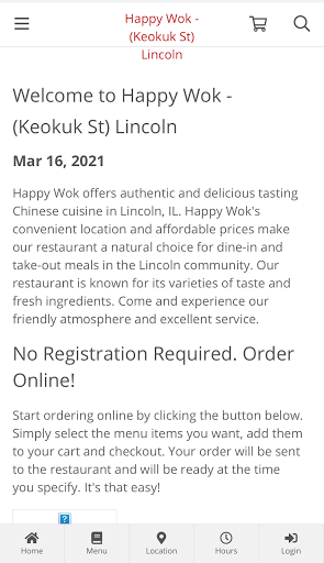 Android application Happy Wok - Lincoln Ordering screenshort