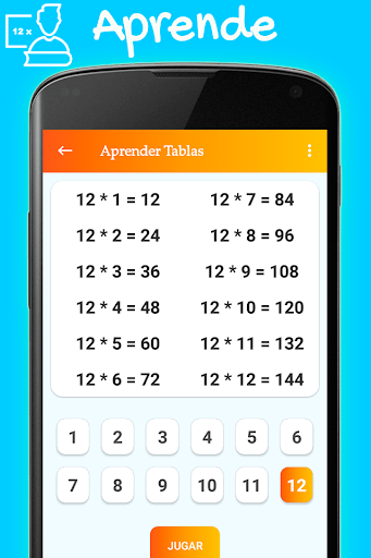 Android application Tablas de Multiplicar con Jueg screenshort