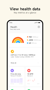 Snímek obrazovky Mi Fitness (Xiaomi Wear).