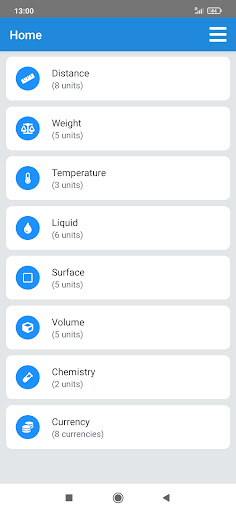 Android application Unit Converter screenshort