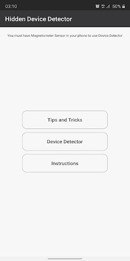 Android application Tips for Hidden Camera Detecti screenshort