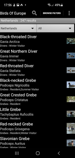Birds Of Europe Guide Screen 2