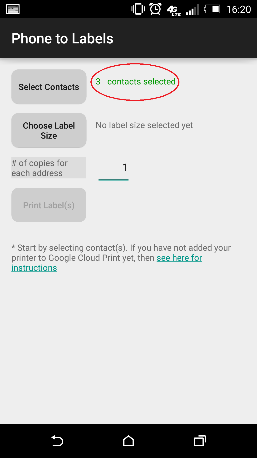 Android application Phone Address-Book to Labels screenshort