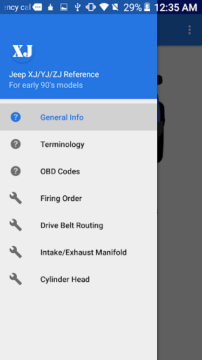 Android application Jeep Cherokee Reference screenshort