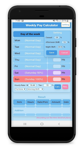Weekly Pay Calculator Screen 2