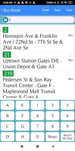 Twin Cities Bus Tracker Screen 2