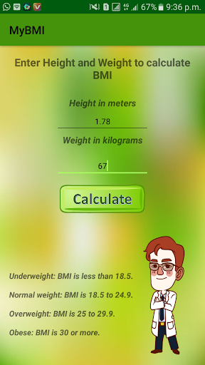 Android application MyBMI screenshort