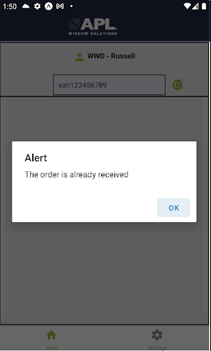 APL Order Scanning Screen 3