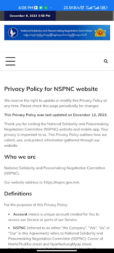 Android application Myanmar NSPNC screenshort