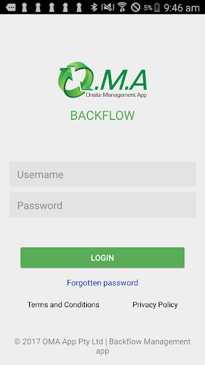 Android application OMA App - Backflow Management screenshort