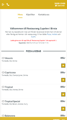 Android application Restaurang Cupolen screenshort
