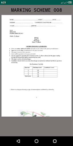 BIOLOGY PAPER 3 QUESTIONS AND MARKING SCHEME