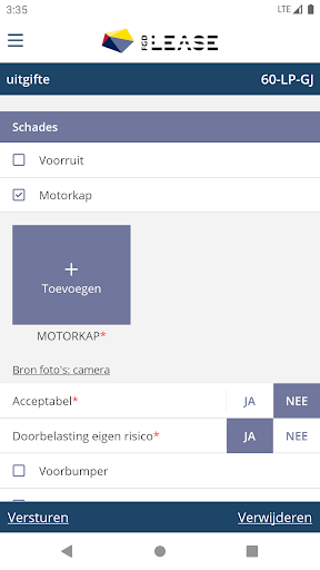 FGD Lease inname/uitgifte app Screen 2