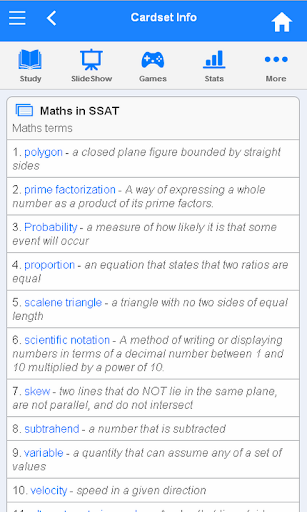 Screenshot of SSAT Flashcards