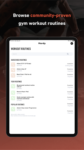 Screenshot of Hardy: smart workout routines