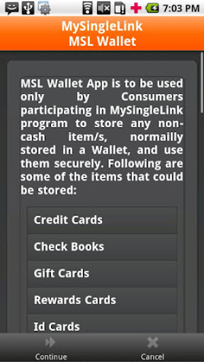 Android application MSL Wallet screenshort