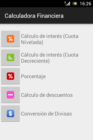 Android application Calculadora Financiera screenshort