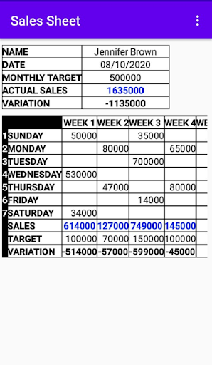 Sales Sheet Screen 3