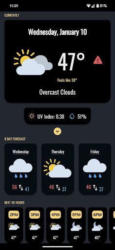 Android application Weather Warbler screenshort