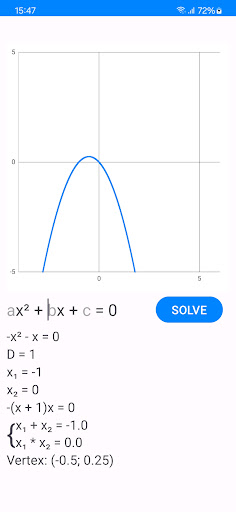 QES: Quadratic Equation Solver Screen 2