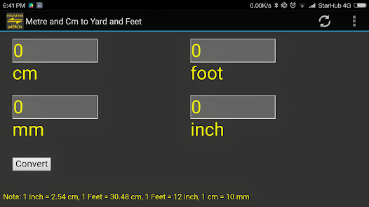 Convert 41 centimeters to inches using a simple formula or a